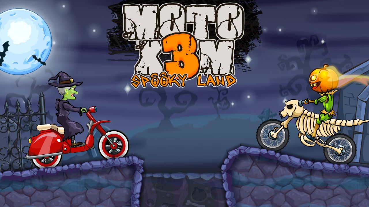 Speedrun through death-defying tracks  MOTO X3M Spooky Land on Kiloo.com 